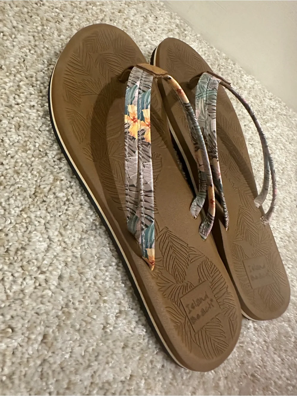 Island Beach Women's Brown Floral Strap Flip Flops - Picture 3 of 5